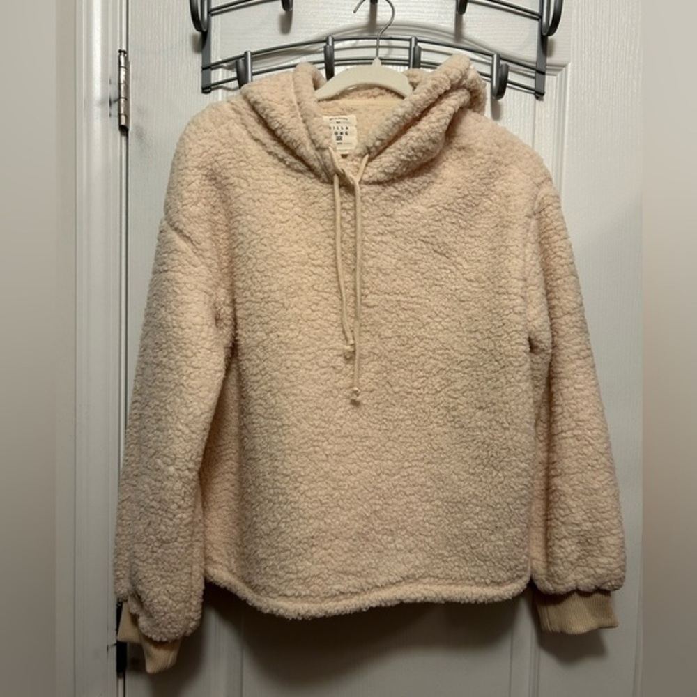 Billabong Faux Fur Shearling Hoodie Fleece Still Cozy Pullover Cream Large